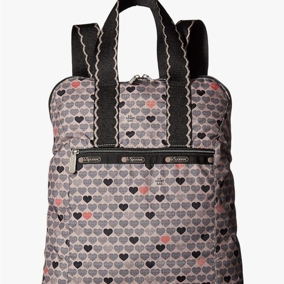 LeSportsac Heart Pattern Backpack - Black and Gray with red accents. - Picture 3 of 10